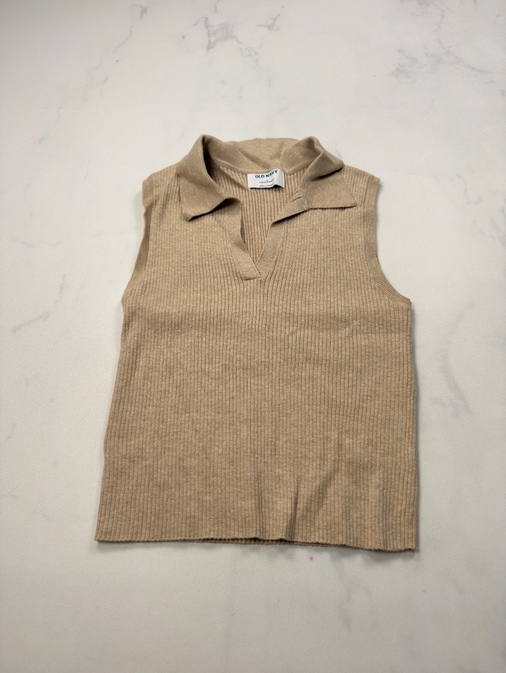 Old Navy Sleeveless Polo Tank Top Beige 2000s Minimalist - Womens M